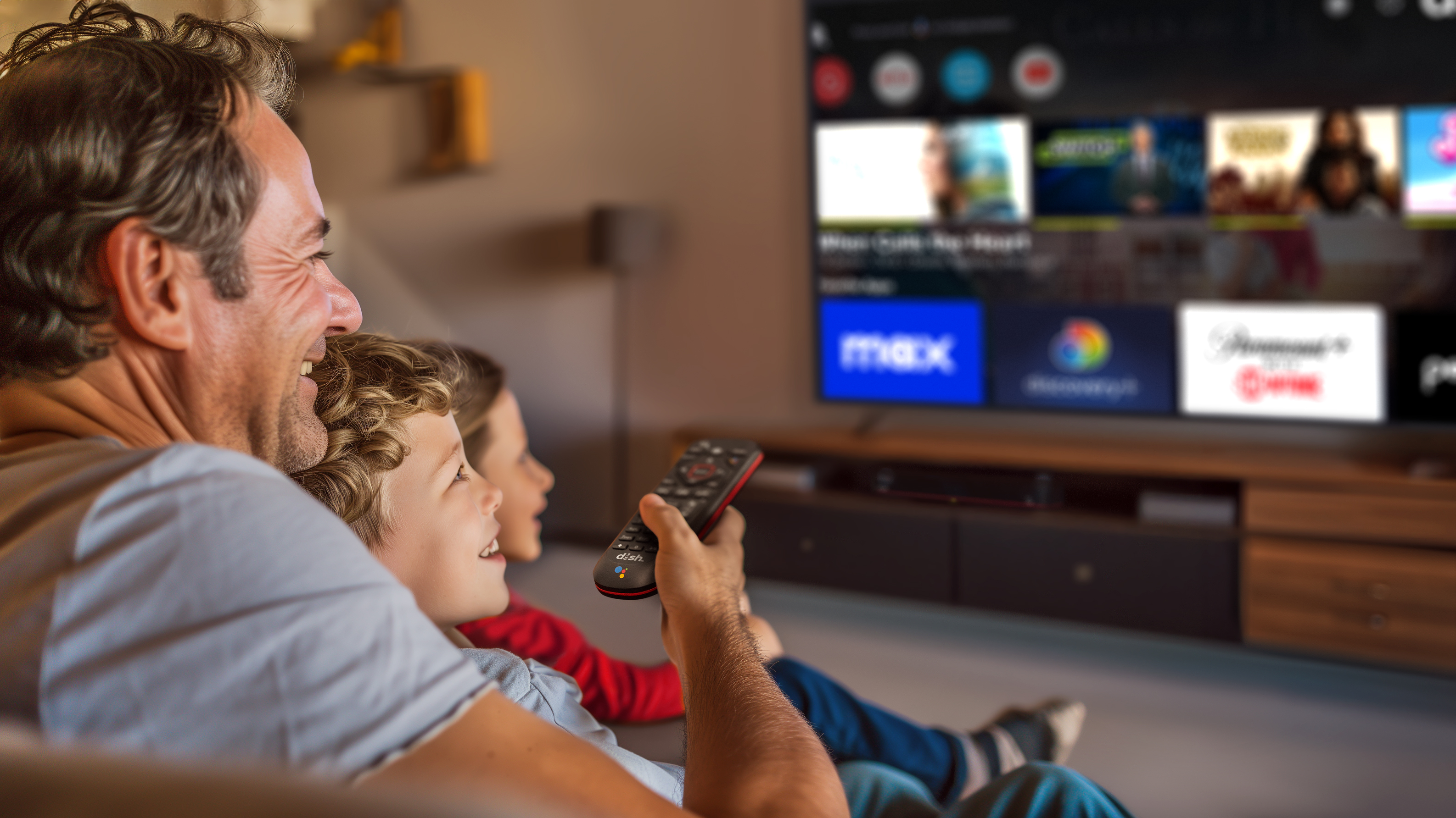 Family watching sports on TV